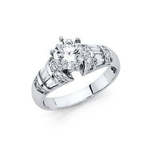 New Solid 14K White Gold CZ Engagement Ring